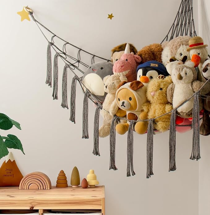 mirolam Stuffed Animal Storage Hammock Net - Toy Hammock Net for Stuffed Animals Corner - Hanging Stuff Animal Organizer Holder Large Size Baby Nursery Room Decor-Grey