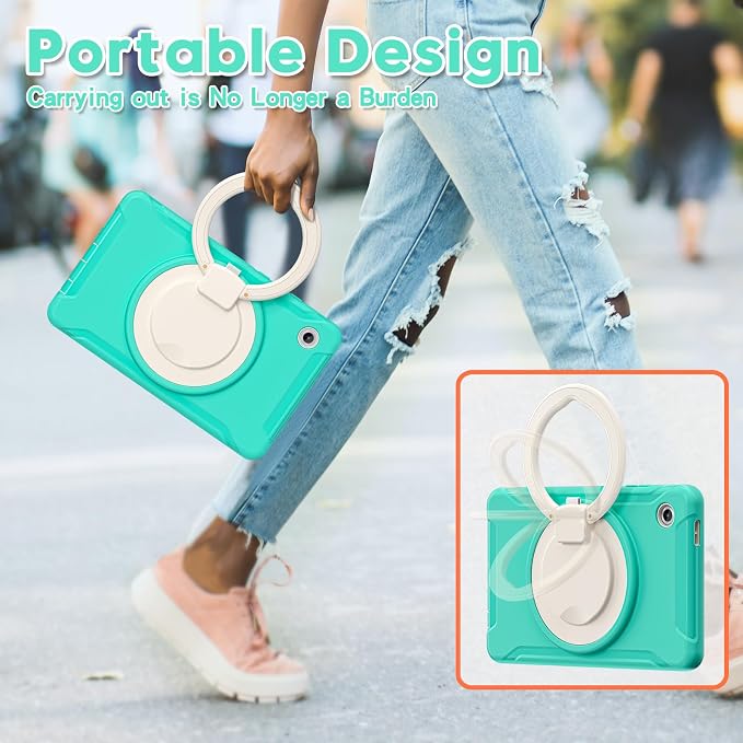 Heavy Duty Shockproof Case for Samsung Galaxy Tab A11 8.7 Inch 2025 (Model: SM-X133/X135/X135F) - with 360° Rotating Stand Handle, Built-in Screen Protector,Kid-Friendly Protective Cover (Green B)