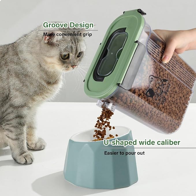 Cat Food Storage Container,Pet Food Storage Bin with Side Pouring Spout and Handle,4lb Cat Treat Containers Dry Food,Airtight BPA Free Portable Cat Food Holder Storage for Oatmeal,Rice,Flour