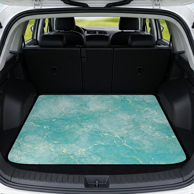 Howilath Turquoise Marble Car Trunk Liner All Weather Cargo Mat, SUV Trunk Mat for Cars Non-Slip Car Trunk Mat Universal Vehicle Interior Protection, Fits Most Sedan & SUV