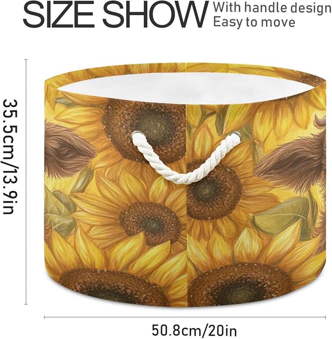 DOMIKING Large Storage Basket for Toys Cow Sunflowers Golden Storage Bin Box Kids Laundry Hamper for Laundry Hamper Kid's Room Baby & Dog Toy