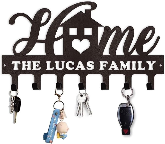 Dyoart Personalized Key Rack - Metal Wall Mount Custom Name Hooks, Sweet Home Coat Rack - Housewarming Gift