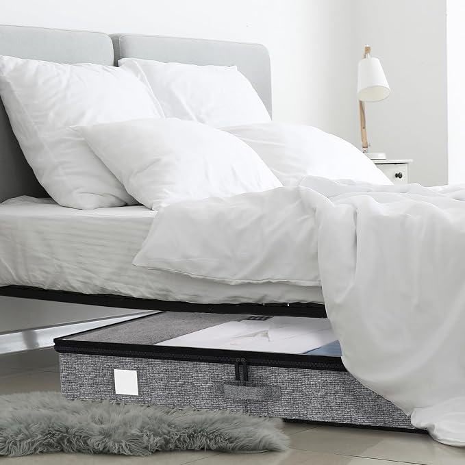 Fixwal Underbed Storage Containers 2 Pack Reinforced Under bed Organizer | Reinforced Sidewalls and Bottom, Low-Profile Design Below 4.5in, for Clothes and Linens, Under-Bed Storage