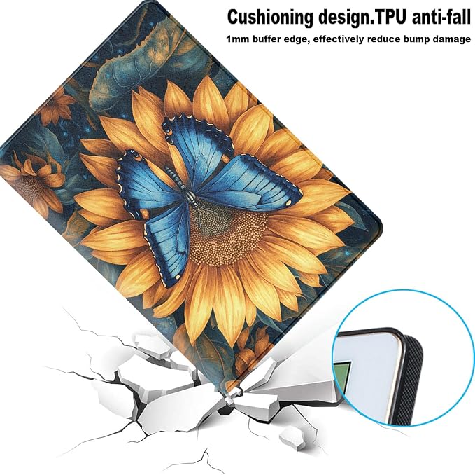 for Samsung Galaxy Tab S10 FE/ S9 FE 5G 10.9 Inch/Galaxy Tab S9 11 Inch 2023 Tablet Protective Cover with Adjustable Stand and Magnetic Auto Wake/Sleep,Sunflower Butterfly