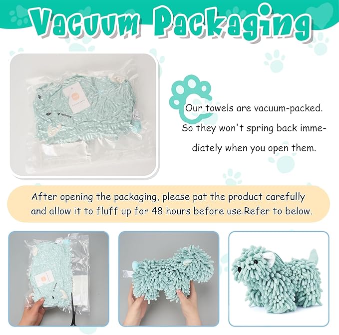 Tegeme 1 Pcs Chenille Dog Hand Towel Fuzzy Dog Towel Absorbent Microfiber Soft for Bathroom Kitchen Washstand (Green)