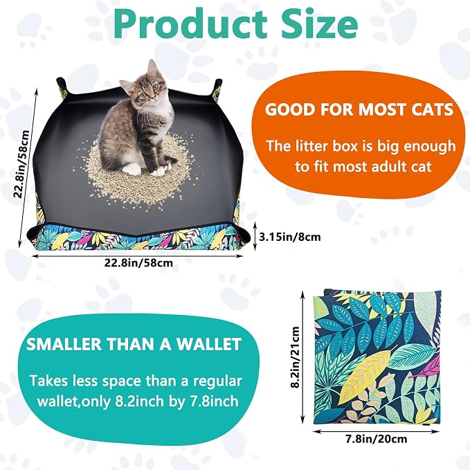 BNOSDM Travel Litter Box for Cats Foldable Litter Boxes Kit Portable Litterbox with Scoop Bowl Waterproof & Non-Stick for Hotels, Outings, Temporary Stays, Car, Plane (22.8x22.8x3.15in)
