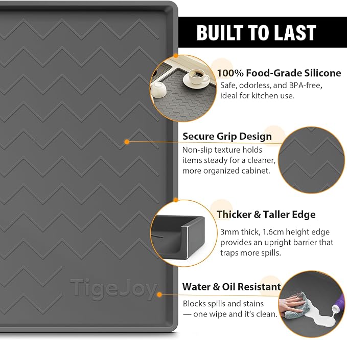 TigeJoy Under Sink Mats for Kitchen Waterproof 22" x 22", Cabinet Liner | Leak-Proof Silicone Mat Sink Protector, Kitchen Essentials Organizer and Storage,Boot or Shoe Tray, Pet Feeding Mat
