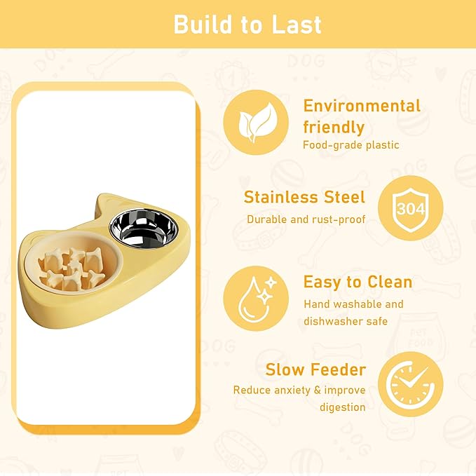 4 in 1 Slow Feeder Dog Bowls, Anti-Choking Dog Bowl Set with Non-Slip Silicone Mat, Slow Feeder Bowl, Stainless Steel Water Bowl, Standard Bowl for Small Medium Dogs Cats Puppies