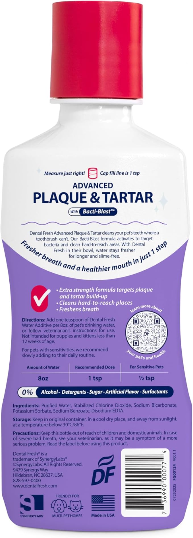 Dental Fresh Water Additive for Dogs and Cats, Advanced Formula, 8 Fl Oz, Plaque & Tartar Daily Oral Care Just Add to Water