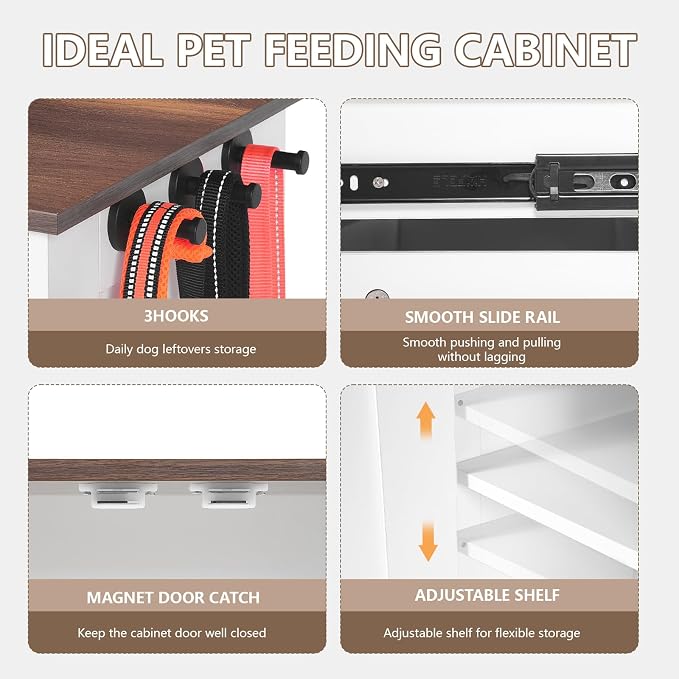 Dog Feeding Station with Storage, Pull-Out Elevated Feeder | Adjustable Elevated Bowls, Hidden Pull-Out Feeder, Storage Cabinet, Food And Toy Organizer For Dogs And Cats