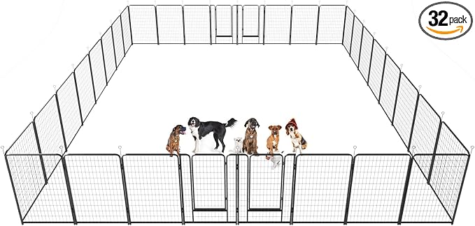 Kfvigoho Dog Playpen Outdoor Extra Wide 32 Panels Heavy Duty Dog Fence 50" | Anti-Rust Coating-Strengthened Dog Fence with Doors Portable for RV Camping Yard, Total 84FT, 561 Sq.ft, Snowy Black