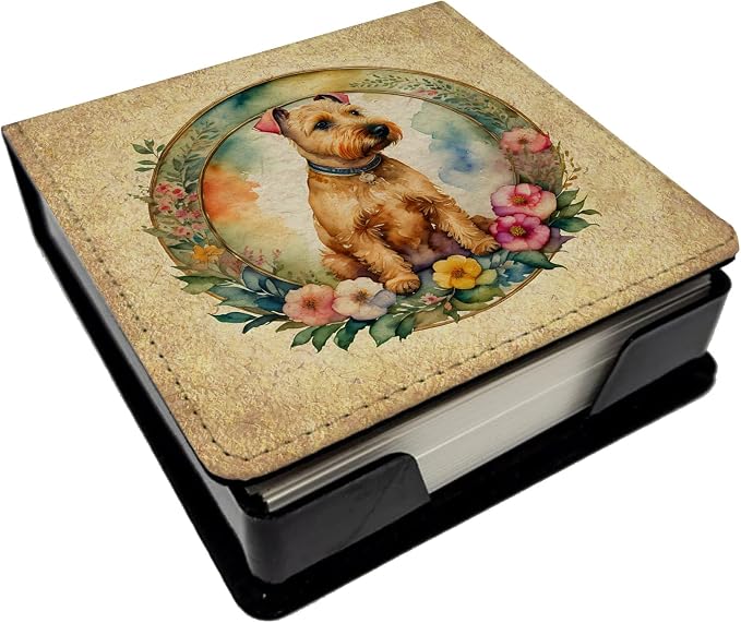 Caroline's Treasures Lakeland Terrier and Flowers PU Leather Note Paper Holder with Artist-Designed Cover, Desk Accessory, Office Gift