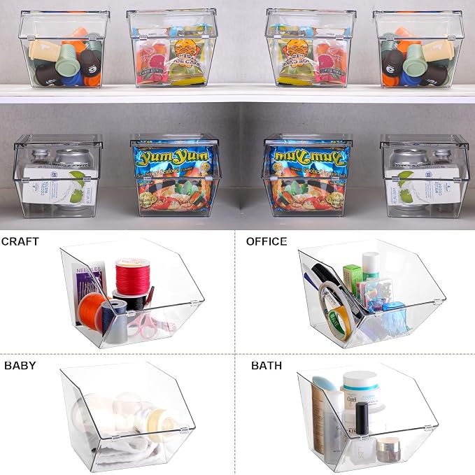 Yerliker 6 Pcs Clear Plastic Storage Bins with Lids Large Stackable Pantry Storage Organizer Bins Kitchen Organization Cabinet Organizers Ideal Containers for Fridge, Kitchen, Cabinets (Clear)