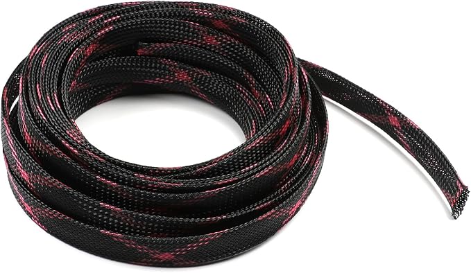 Jutagoss PET Expandable Braided Cable Sleeve, 16.4ft - 1/2 inch Black Pink Cable Management Sleeve, Wire Loom Tube Cord Protector for USB Cable, Power Cord, Audio Video and More, 1Pc