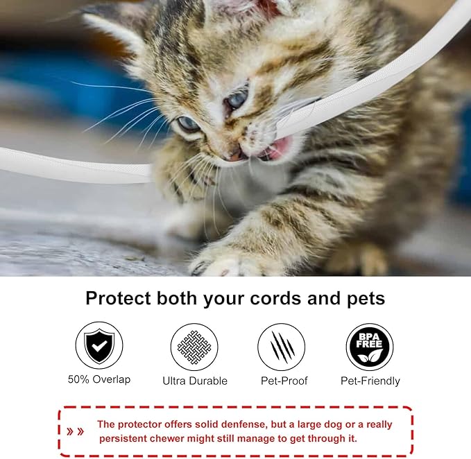 Secbolt Cord Protectors from Pets No Chew, 25FT - 3/8 Inch, White | Durable Cord Covers for Pets, Bite-Resistant Wire Protector for Cats, Dogs, Rabbits
