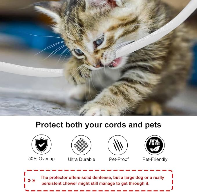 Secbolt Cord Protectors from Pets No Chew, 10FT - 1 Inch, White | Durable Cord Covers for Pets, Bite-Resistant Wire Protector for Cats, Dogs, Rabbits