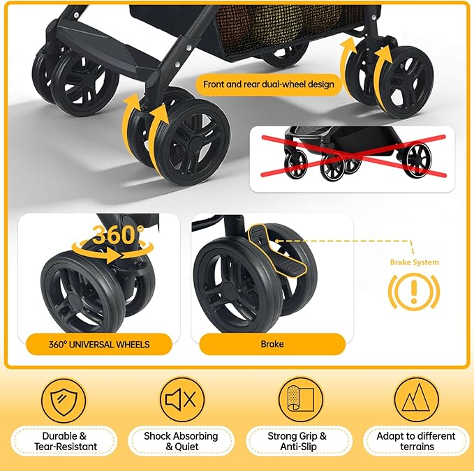 2-in-1 Folding Shopping Cart & Pet Stroller 110 LB Grocery Cart | 112L Large Personal Shopping Cart with Removable Basket, Portable Utility Cart for Groceries, Laundry, Camping & Pet Travel