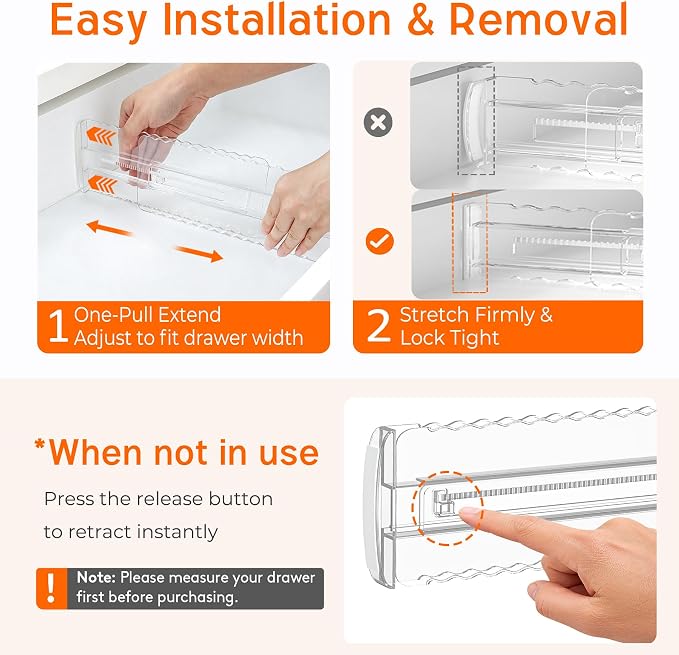 4" High Drawer Dividers for Clothes, 10.2"-16.5" Expandable 8 Pack | Adjustable Dresser Drawer Organizer, Clear Separators for Closet, Baby Clothing, Socks & Underwear Storage, Space Saving