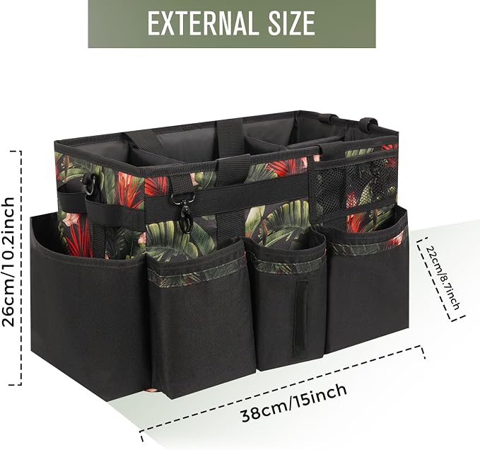 SCAVATA Wearable Cleaning Caddy Organizer With Handle & Shoulder Strap | Multiple Compartments, 4 Foldable Dividers, Portable Cleaning Supplies Tool Storage for Home, Car & Housekeeping, GreenBush