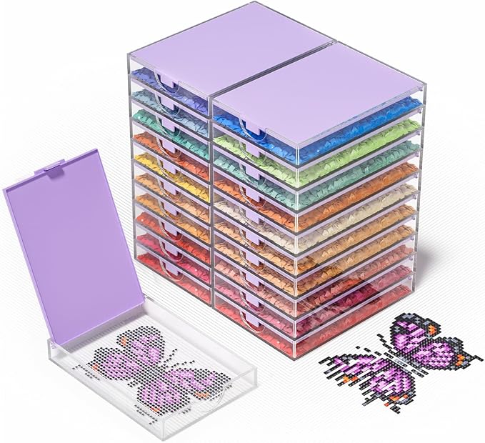 Diamond Art Storage Trays with Lid, Premium Diamond Painting Accessories & Tools, Stackable Rhinestone Organizer for Nail Gems & Bedazzling Kit, Craft Supplies for Adults & Kids (20pcs Large Tray Kit)