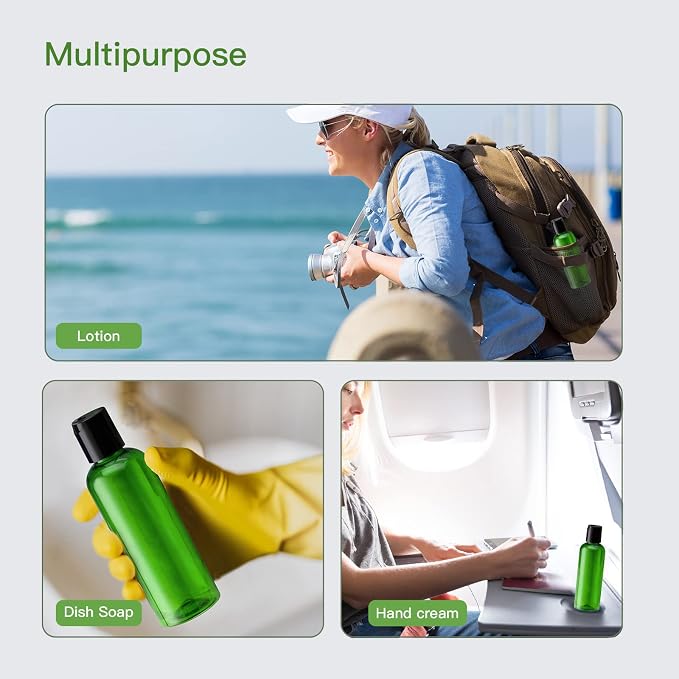 Travel Bottles for Toiletries, 3.4 oz Travel Size Containers, 5pcs, Green | Squeezable empty plastic bottles, TSA approved, leak proof, with labels, for liquids & shampoo lotion, gym essentials
