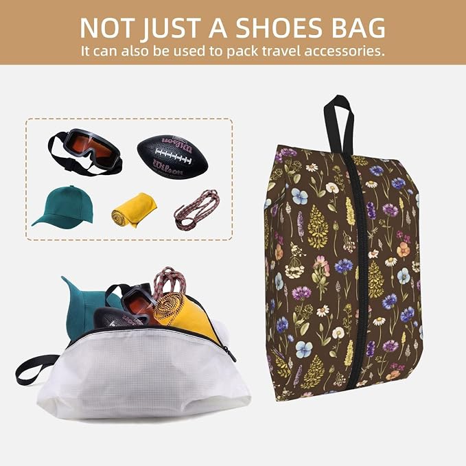 Vintage Botanical Cornflower Daisy Travel Shoe Bag for Men & Women, Waterproof Shoe Storage Organizer with Zipper, Portable Shoe Pouch for Sneakers, Heels, Sandals, Gym & Travel Luggage 2PCS