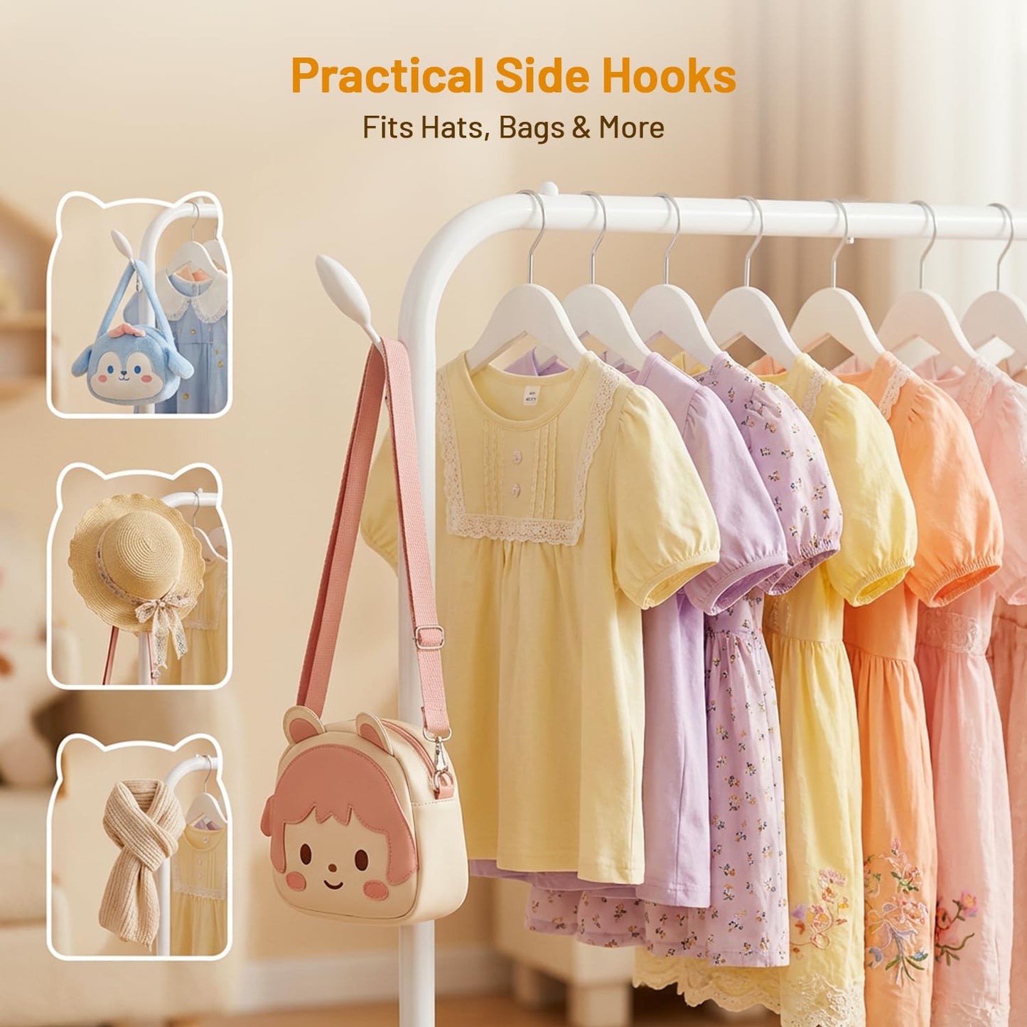Kids Clothes Rack for Ages 3-6, Montessori Kids Clothing Rack, White