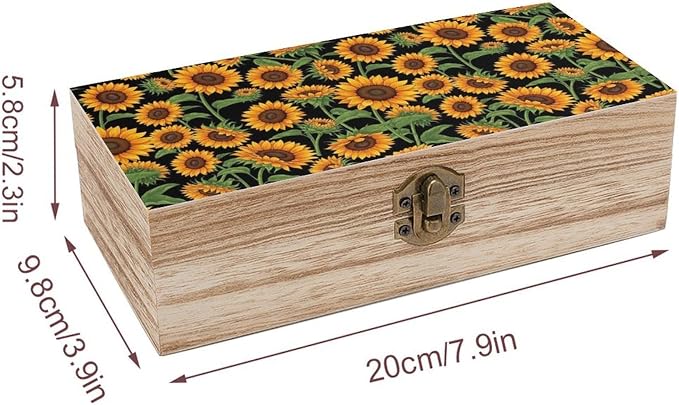 Wooden Memory Keepsakes Box with Hinged Lid and Clasps, Giant Sunflower | Black Crafts Storage Organizer Gift Boxes, Jewelry Container Home Decor for Birthday Party Favor