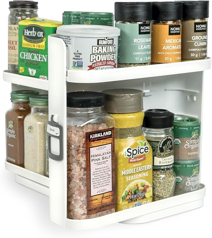 Spice Rack Organizer for Cabinet, 4 Adjustable Shelves | 4 Snap-In Adjustable Shelves, 8.9"H x 6.1"W x 10.8"D, Magnetic Modular Connect, Pivot-Up Shelves, Small Things Tray, No Tools