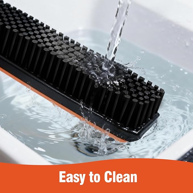 CLEANHOME Rubber Broom for Pet Hair on Carpet & Stairs, Adjustable Long Handle Rubber Broom & Squeegee, Pet Hair Remover Tool for Hardwood Tile Floors, Dog Cat Hair Broom