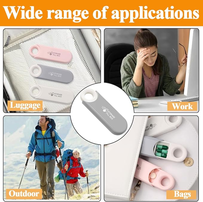 Cute Pill Organizer, Small Size Pill Case Dispenser with Pull Tab | 3 Compartment Compact Portable Daily Medicine Box for Vitamins, Medications, Fish Oils, Supplements, Capsules, Gray
