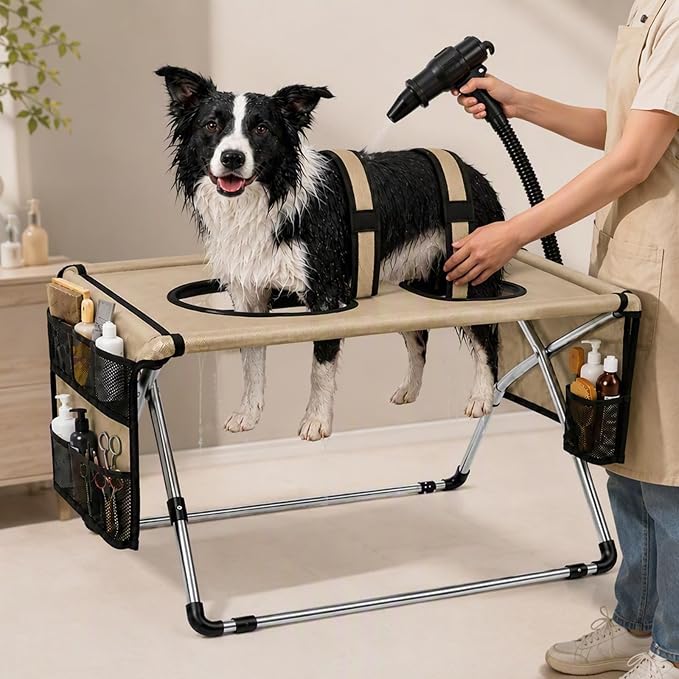 Foldable Dog Grooming Table, Pet Hammock with Stand for Small Dogs & Cats