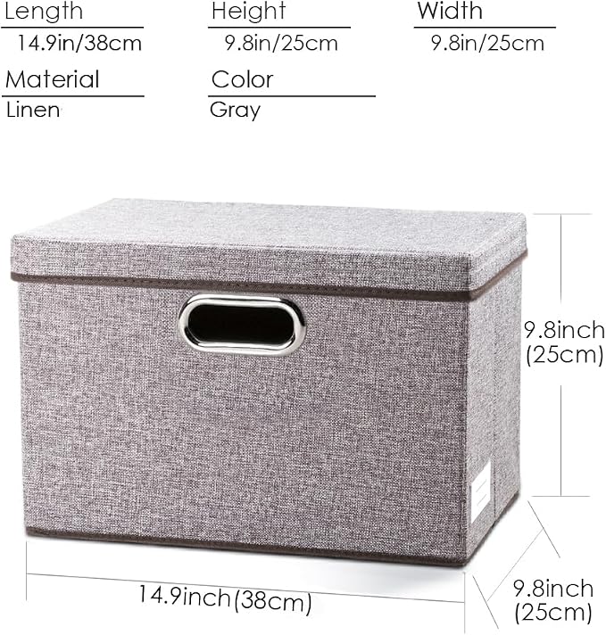 Foldable Storage Boxes with Lids [3-Pack] Linen Fabric Collapsible Storage Bins Organizer Containers Baskets Cube with Cover for Home Bedroom Closet Office Nursery (14.9x9.8x9.8)