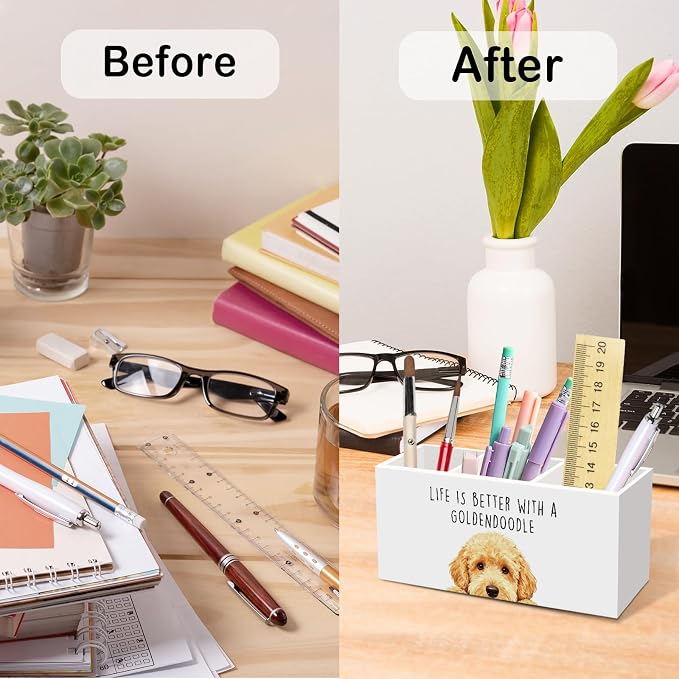 Goldendoodle Dog Gifts Pen Pencil Holder for Desk, Funny Golden Doodle Dog Gift Office Desk Accessories, Life Is Better with a Goldendoodle Pen Holders Organizer for Women Bathroom Decor