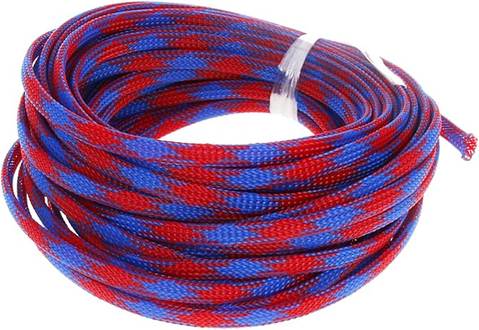 Heyiarbeit 10m/32.8ft PET Expandable Braid Cable Sleeving Flexible Wire Mesh Sleeve Blue Red 6mm