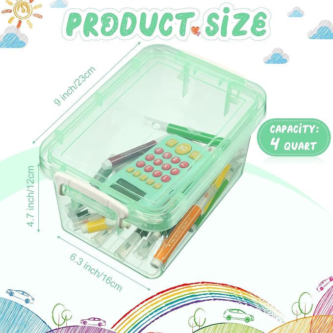 6 Pack Colorful Plastic Storage Bins with Lids 4 Quart Small Storage Latch Box Stackable and Nestable Clear Organizer Bins with Latching Handle and Buckle for Organizing(Green)