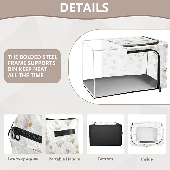 Cute Pet Ducks Under Bed Storage Containers Clear Window Collapsible Closet Storage Boxes with Lids Dual Zipper Bookshelf