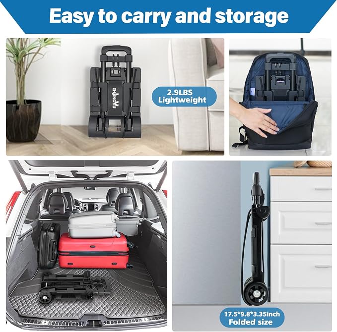 Folding Hand Truck Dolly Cart, Folding Cart Small Dolly with Wheels, | Lightweight Utility Dolly Expandable Baseplate Small Backpack Portable Luggage Cart for Airport Travel