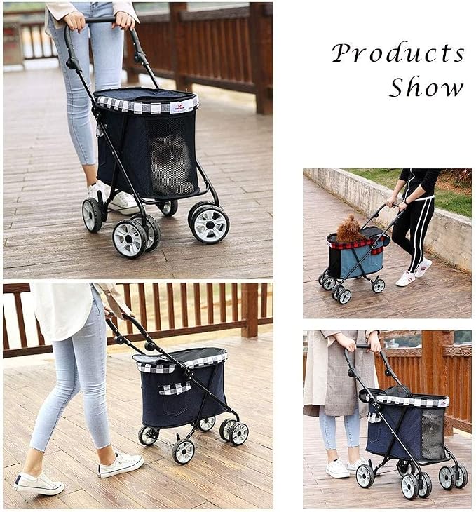 Lightweight Dog Strollers for Small Dogs Prime Dog Stroller Buggy 360° Smooth Front Wheel (Black Blue) (Light Blue)