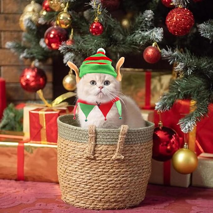 Pet Elf Costume Outfit - Xmas Elf Clothes Suits Cats & Dogs - Winter Holiday Pet Cosplay Clothes Apparel for Cat & Puppy - Dress Up Accessories (L)