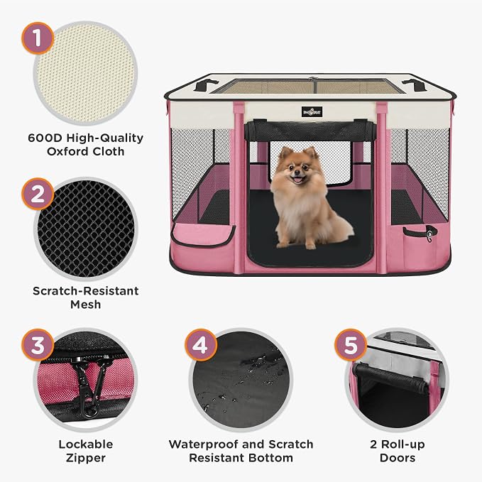 Paw Ballt Foldable Pet Kitten Playpen, Upgrade Waterproof Portable Cat Dog Playpen Kennel Tent for Small Cat Dog, Retractable Shade Cover with Free Carrying Case, Indoor Outdoor Use for Small Pet.