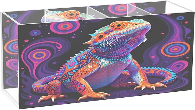 Yuiboo Multi-Compartment Storage Multi-Use Divided Organizer | Compact for Classroom Stationery Bearded Divine Beast Colorful Design for Exotic Pet Enthusiasts