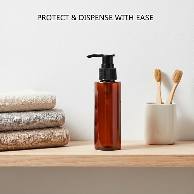 Amber PET Lotion Pump Bottle, Refillable Dispenser for Travel & Bathroom Storage, Black Finish