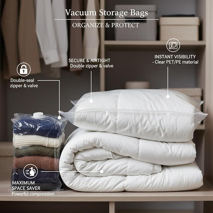 Clear Vacuum Storage Bags with Valve for Clothes & Bedding, Reusable Space Saver Compression Organizer (1 Pack)