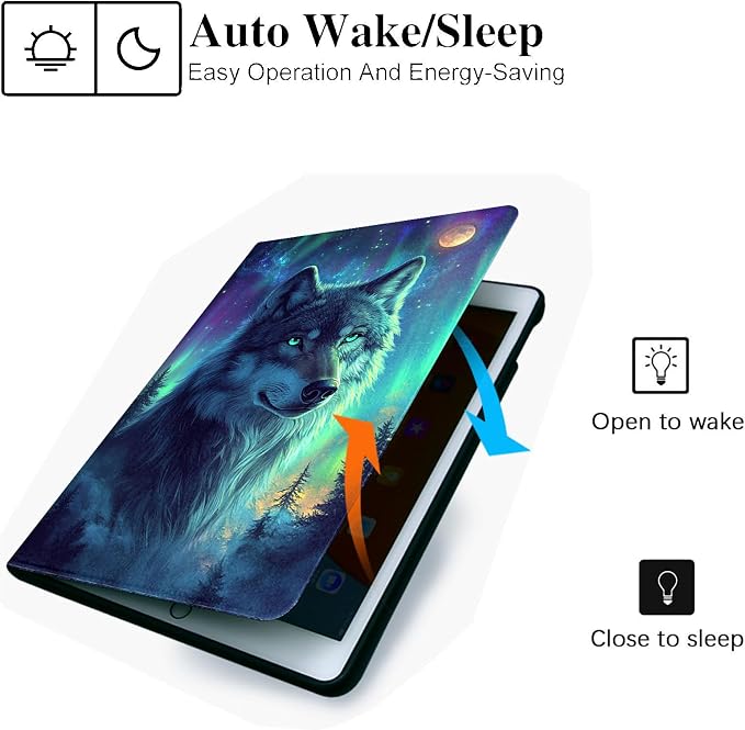 for Microsoft Surface Go 4/3/2/1-10.5" 2021 Tablet Case,Auto Wake/Sleep,Adjustable Stand Protective Cover - Wolf Aurora