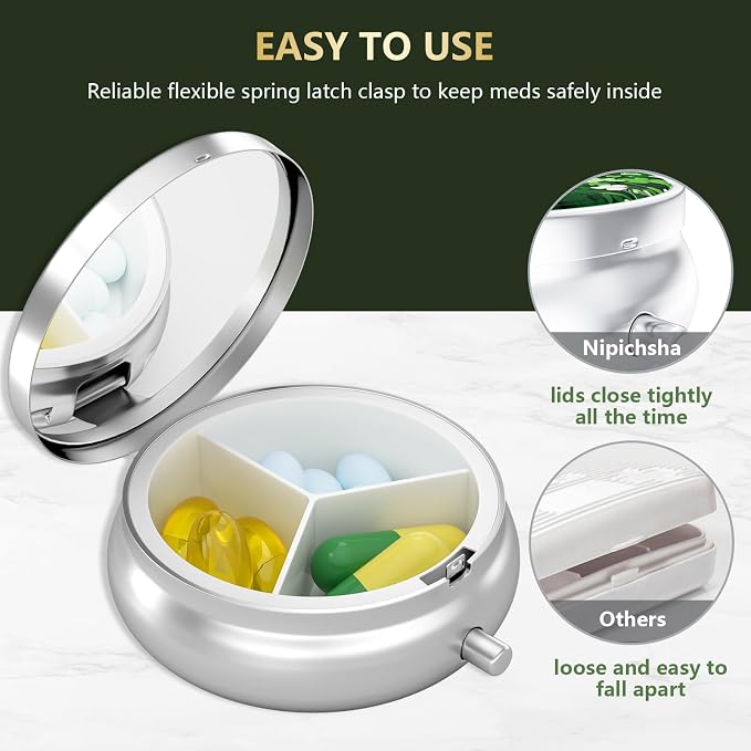 Pill Box, Small Pill Case for Purse & Pocket, Travel Medicine Organizer | Cute Travel Medicine Organizer, Portable Medicine Container Holder to Hold Vitamins, Medication, Fish Oil & Supplement
