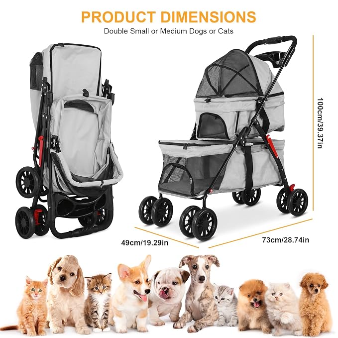 Kittens Puppies Travel Strolling Cart for Small Cats Puppy Kitty Stroller