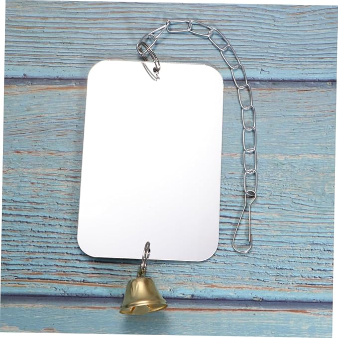 1Pc Parrot Cage Hanging Mirror with Bell Bird Mirror Toy for Parrots Cockatiels Conures Parakeets Cage Ornament for Home Shop Decor