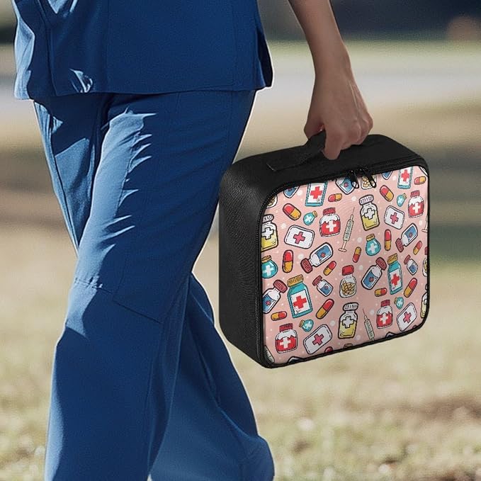 First Aid Kit Bag Empty Pink Color-Coded Emergency Medical Pouch for Hospitals Schools and Home Use Constructed with Tear-Resistant Fabric Quick-Access Loops Washable Surface