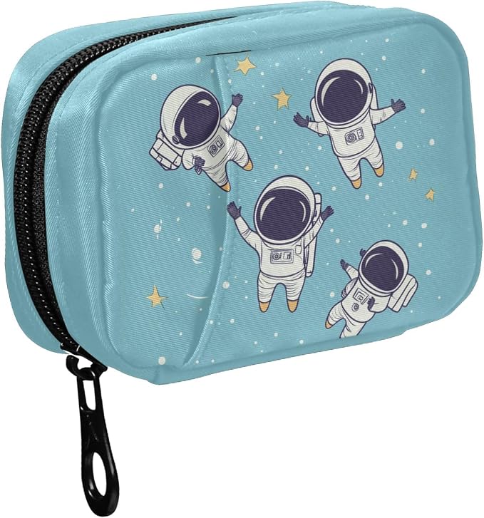 Fustylead Cute Astronauts in Space Travel Pill Organizer Bag with Zipper Small Pill Box 7 Day Pill Case for Purse Storage Weekly Vitamin Medicine Supplement